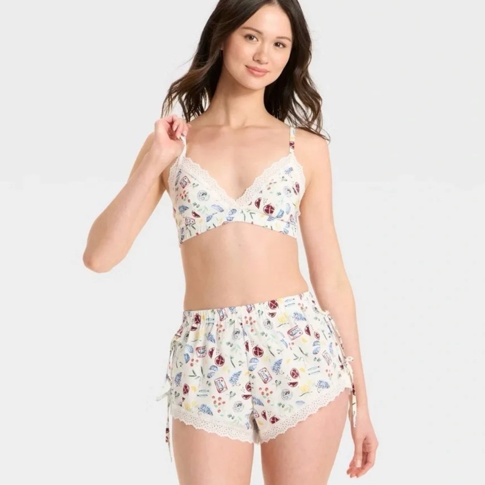 NWT Colsie floral lace trim pajama bralette and shorts set.